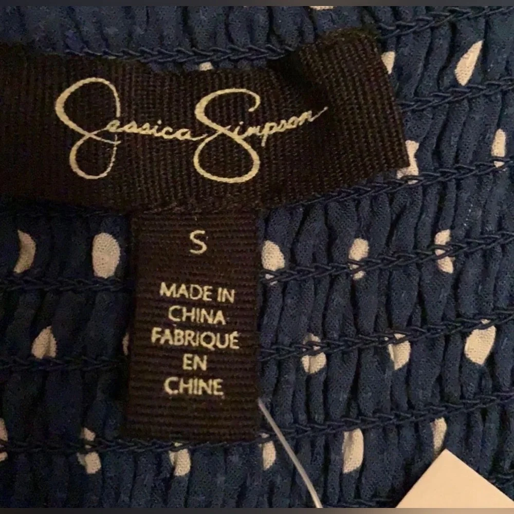 {SOLD} NWT Jessica Simpson Blue & White Polka Dot Ruffle Cami Tank- Size Small - Picture 4 of 5